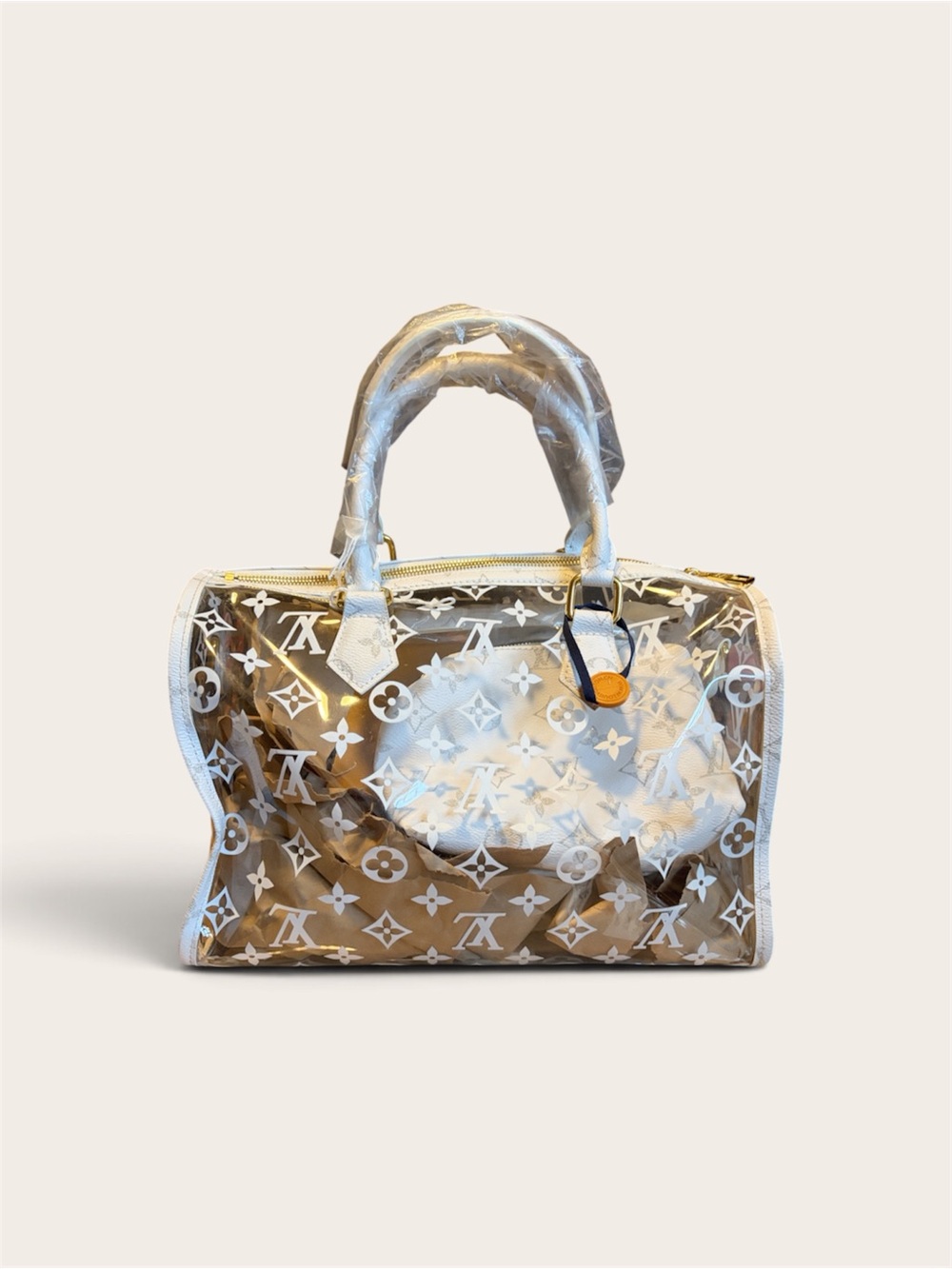 Clear fashion inspired  Monogram Satchel Bag with White Trim